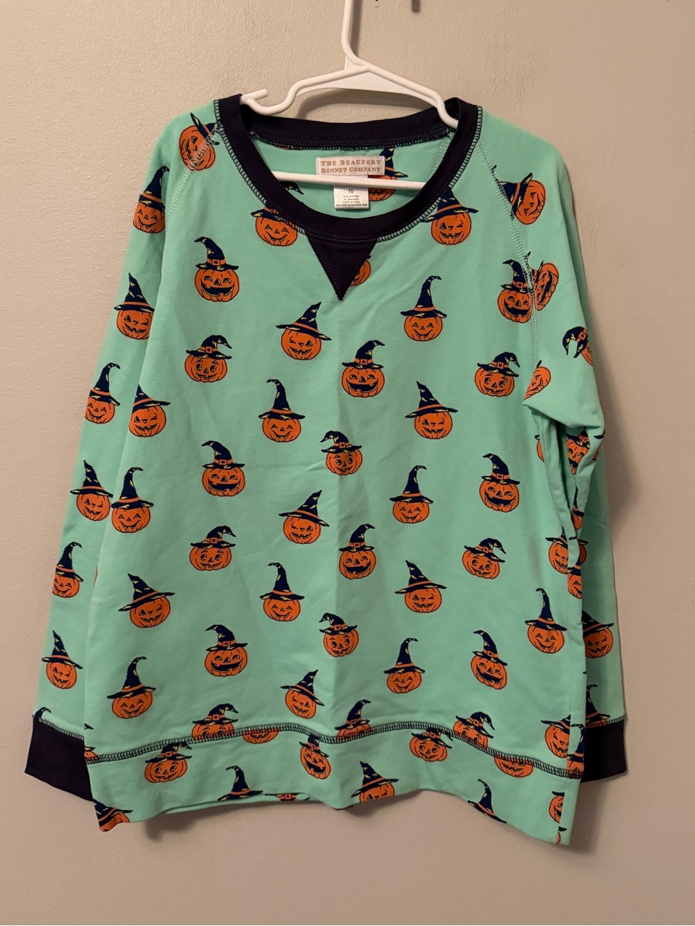 The Beaufort Bonnet Company Kids' Mint Pumpkin Halloween Crewneck